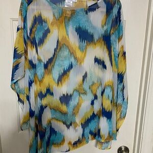 Chico's Vibrant Blue and Yellow Sheer Blouse